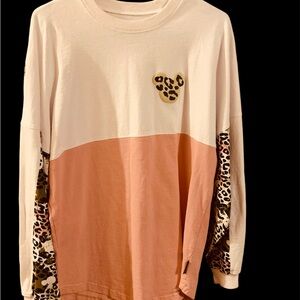 Disney Cream and Pink Long Sleeve Tee with Leopard Details